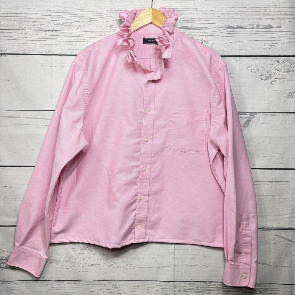 Upcycled Re-worked Dockers Ruffle Collar XL Bubblegum Pink Barbiecore - Picture 7 of 8